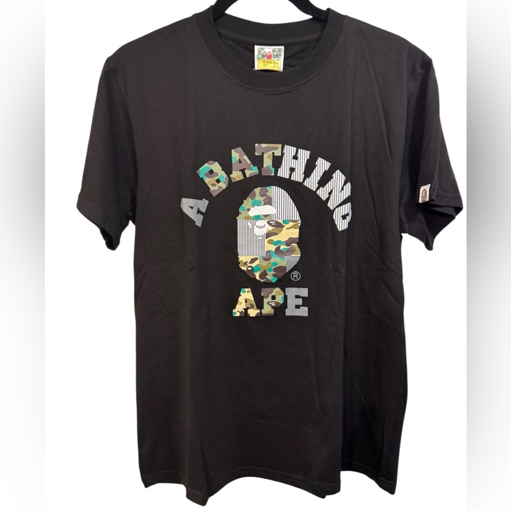 A Bathing Ape Black Graphic College Tee
